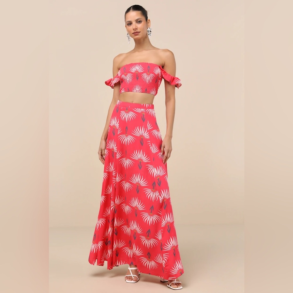 NWOT Lulus Transcoso Coral Floral Print Two-Piece Maxi Dress - Picture 2 of 11
